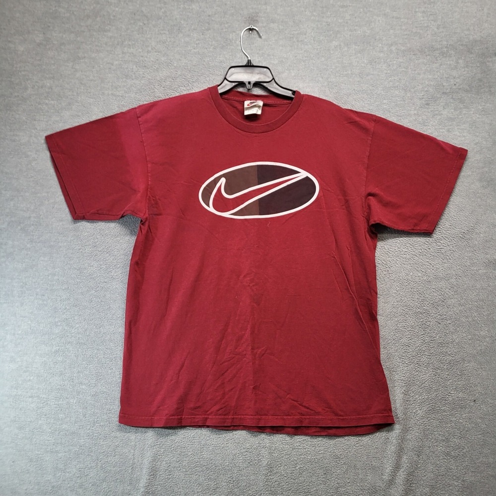 VINTAGE Nike Men‎ Shirt Large Red Logo Swoosh 90s Made In USA Tee